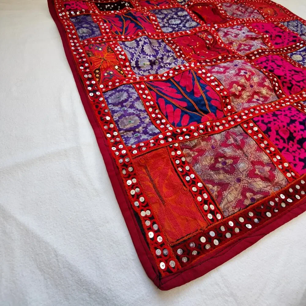 Handmade Bohemian Embroidered Patchwork Wall Hanging Tapestry from India 29
